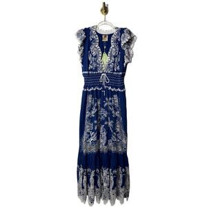 NWT Farm Rio Romantic Richelieu Maxi Dress in blue Size M